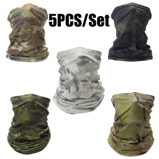 5PCS Half-face Camouflage Ice Silk UV Protection Mask for Men and Women,Soft Windproof, Hiking Cycling