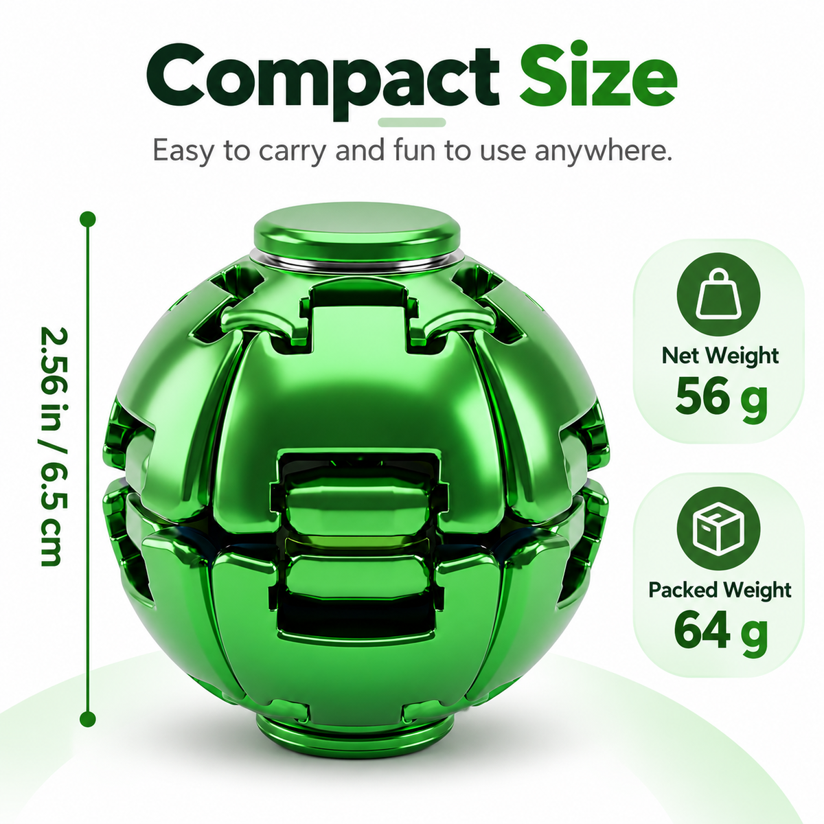 Metallic Green Fidget Ball – Press & Spin Sensory Desk Toy