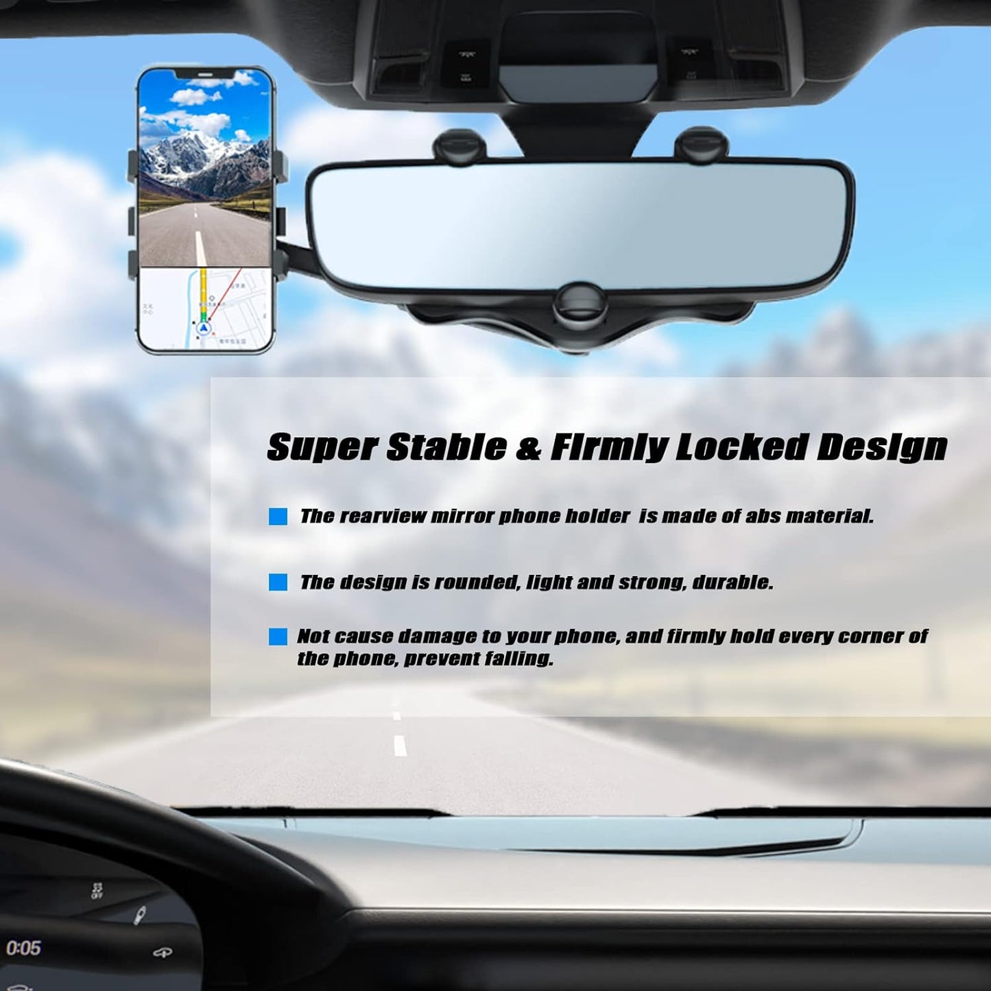 Multifunctional 360° Car Phone Holder Rotatable And Retractable Mirror Rearview