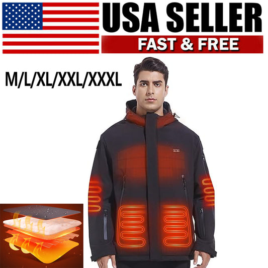 Men Heated Jacket with Battery Waterproof Outdoor Rain Jacket Hood