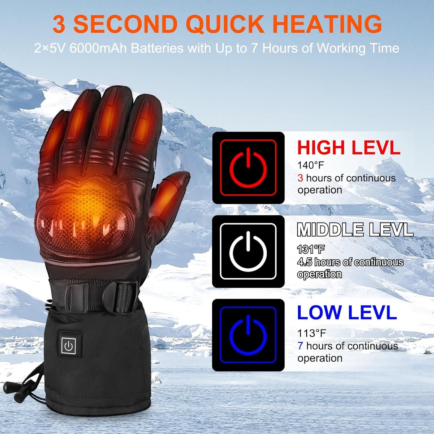 Heated Gloves Electric Rechargeable Battery Hand Warm Windproof Thermal Winter