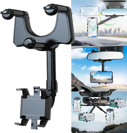 Multifunctional 360° Car Phone Holder Rotatable And Retractable Mirror Rearview