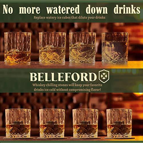 BELLEFORD 2 Whisky Bourbon Glasses and 8 Scotch Granite Ice Cubes Set Gifts for Men Dad
