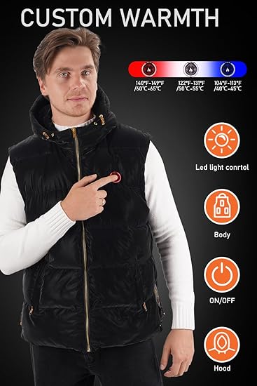 Men Women Winter Heated Vest Hood Electric Warm Vest Battery Included