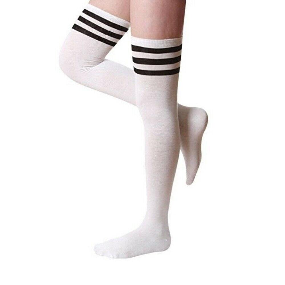 Women Knit Long Stripe Socks Thigh Stocking