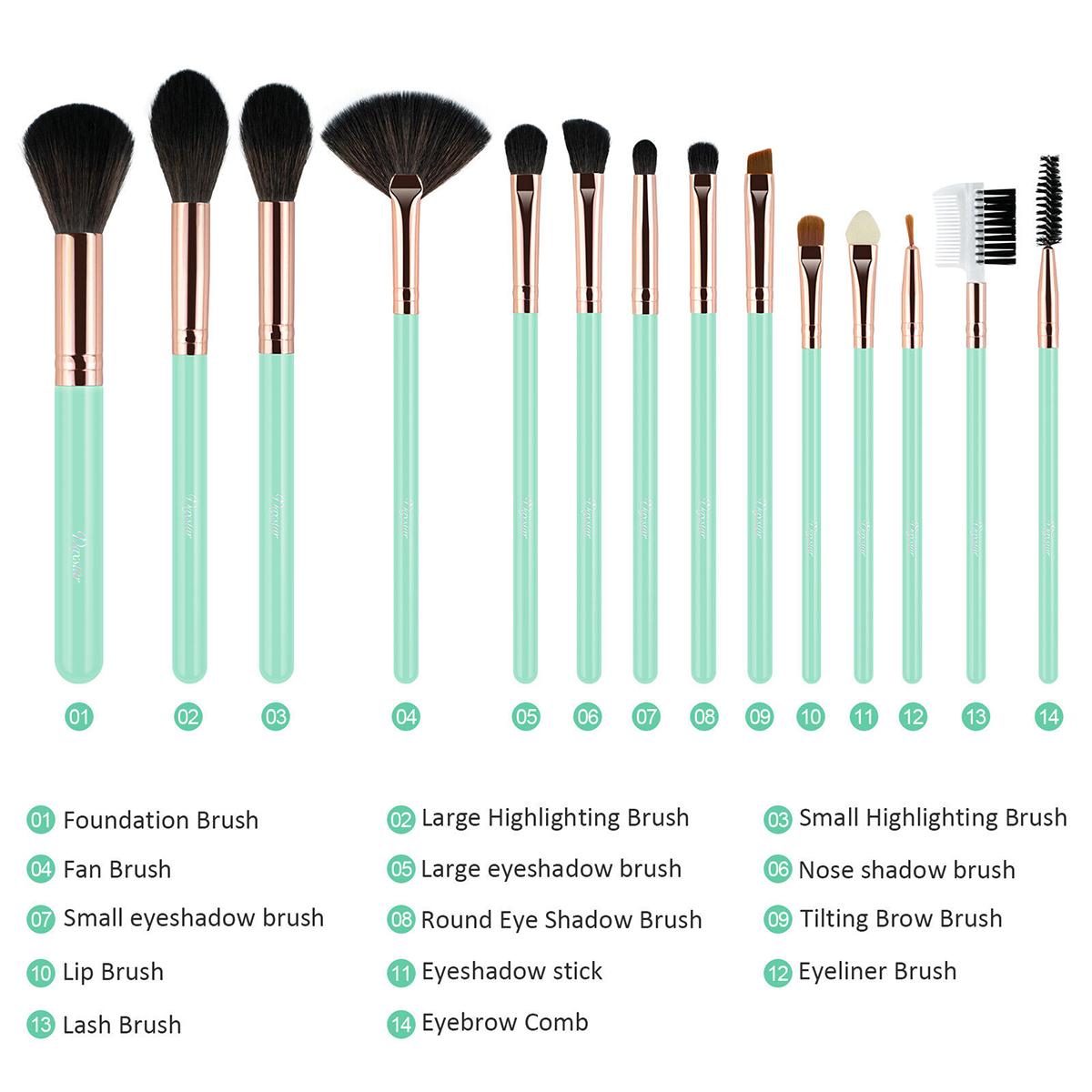 14PCS Makeup Brushes Pro Face Powder Foundation Eyeshadow Eye Blush Brush