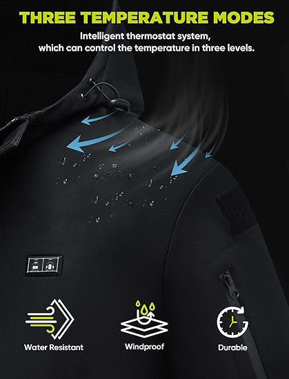 Men Heated Jacket with Battery Waterproof Outdoor Rain Jacket Hood