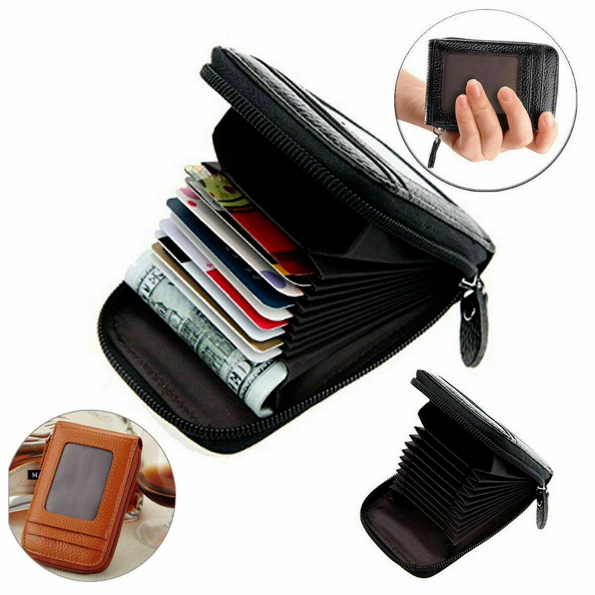 Thin Leather Wallet For Men Credit Card Holder RFID Blocking Zipper Pocket