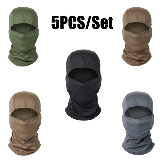 5PCS Solid Breathable Balaclava Face Mask Set for Men and Women, Ideal for Motorcycling and Skiing, UV Protector Full Face Coverage