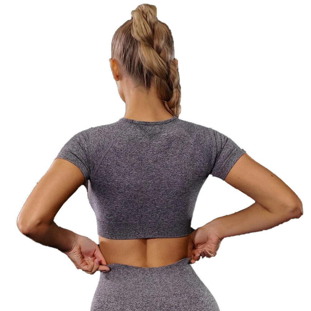 OYS Gray Women Workout Set Outfits Seamless High Waist Yoga Leggings Sports Crop Top Gym