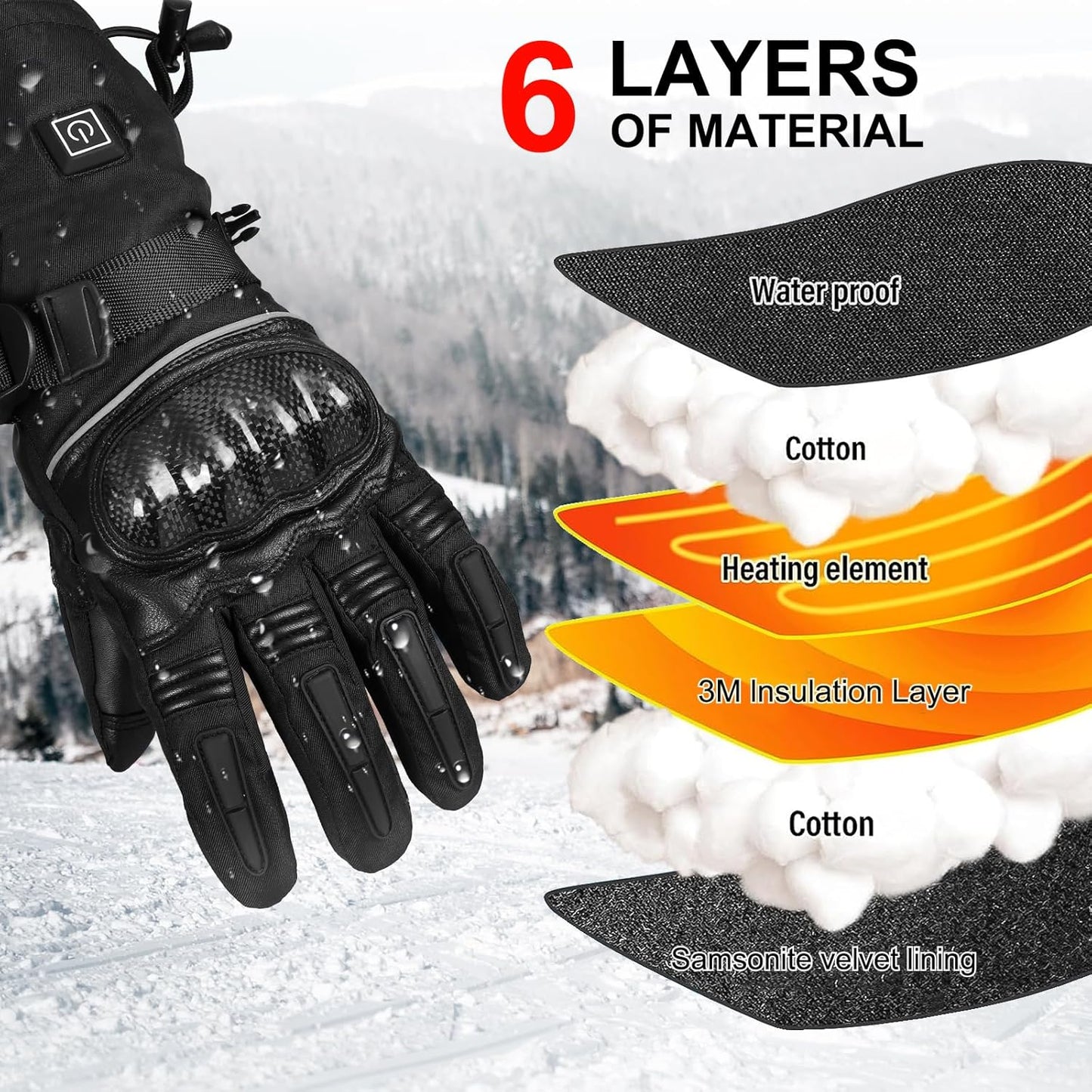 Heated Gloves Electric Rechargeable Battery Hand Warm Windproof Thermal Winter