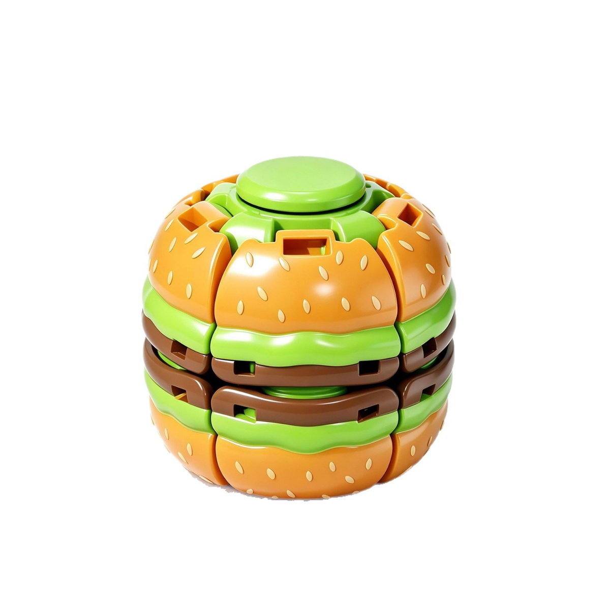 Classic hamburger shaped mini fidget spinner ball on white background
