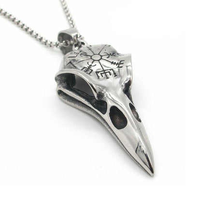 Mens Raven Crow Skull Pendant Necklace Stainless Steel