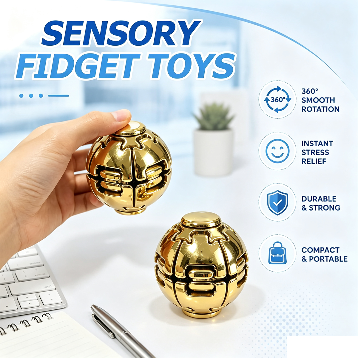 Electroplated Press Fidget Ball – Metallic Finish Press Toy