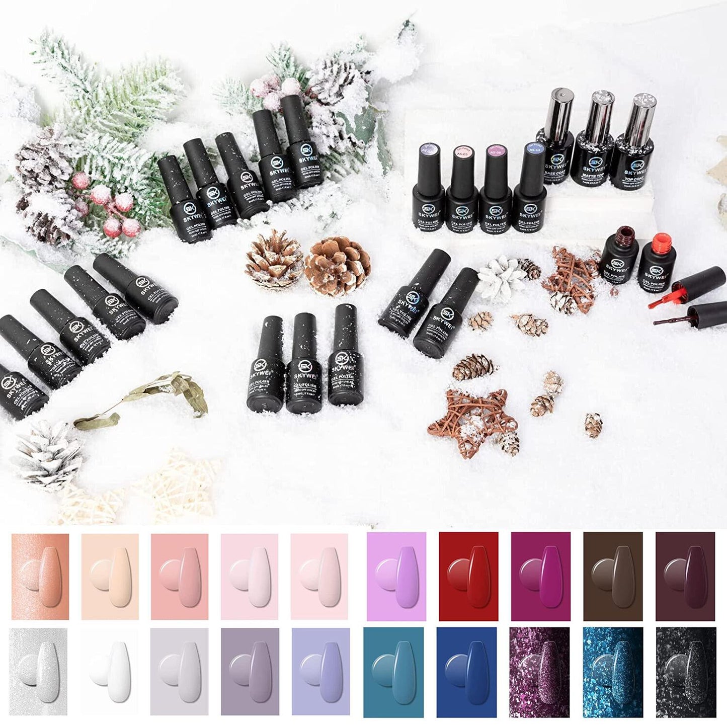 23PCS Glitter Nail Gel Polish Set with Base and Top Coat Long Lasting 20Colors