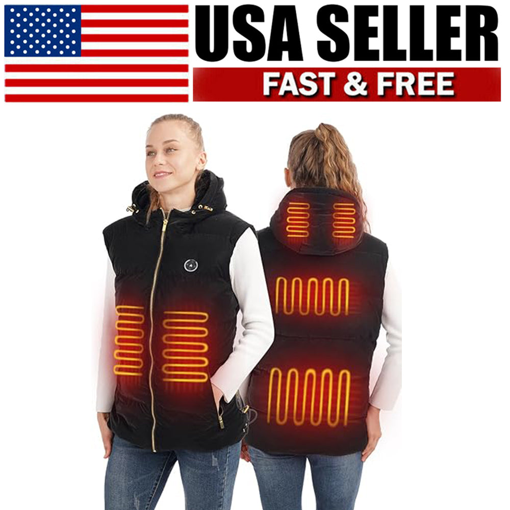 Men Women Winter Heated Vest Hood Electric Warm Vest Battery Included