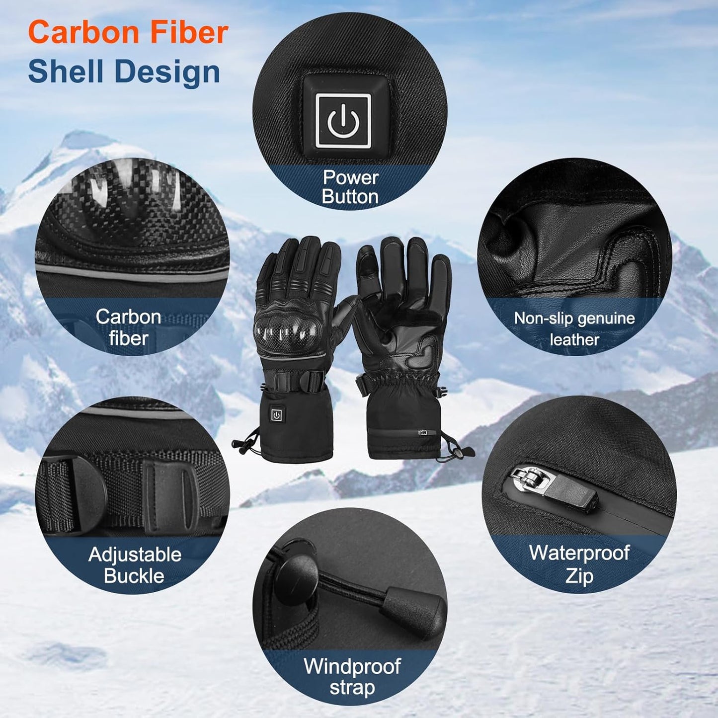 Heated Gloves Electric Rechargeable Battery Hand Warm Windproof Thermal Winter