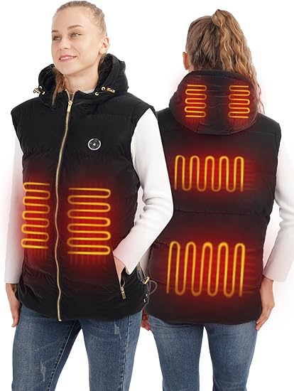 Men Women Winter Heated Vest Hood Electric Warm Vest Battery Included