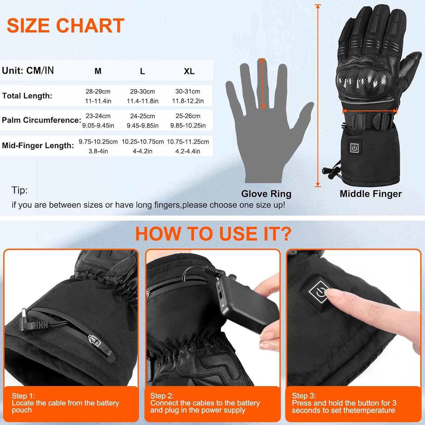 Heated Gloves Electric Rechargeable Battery Hand Warm Windproof Thermal Winter