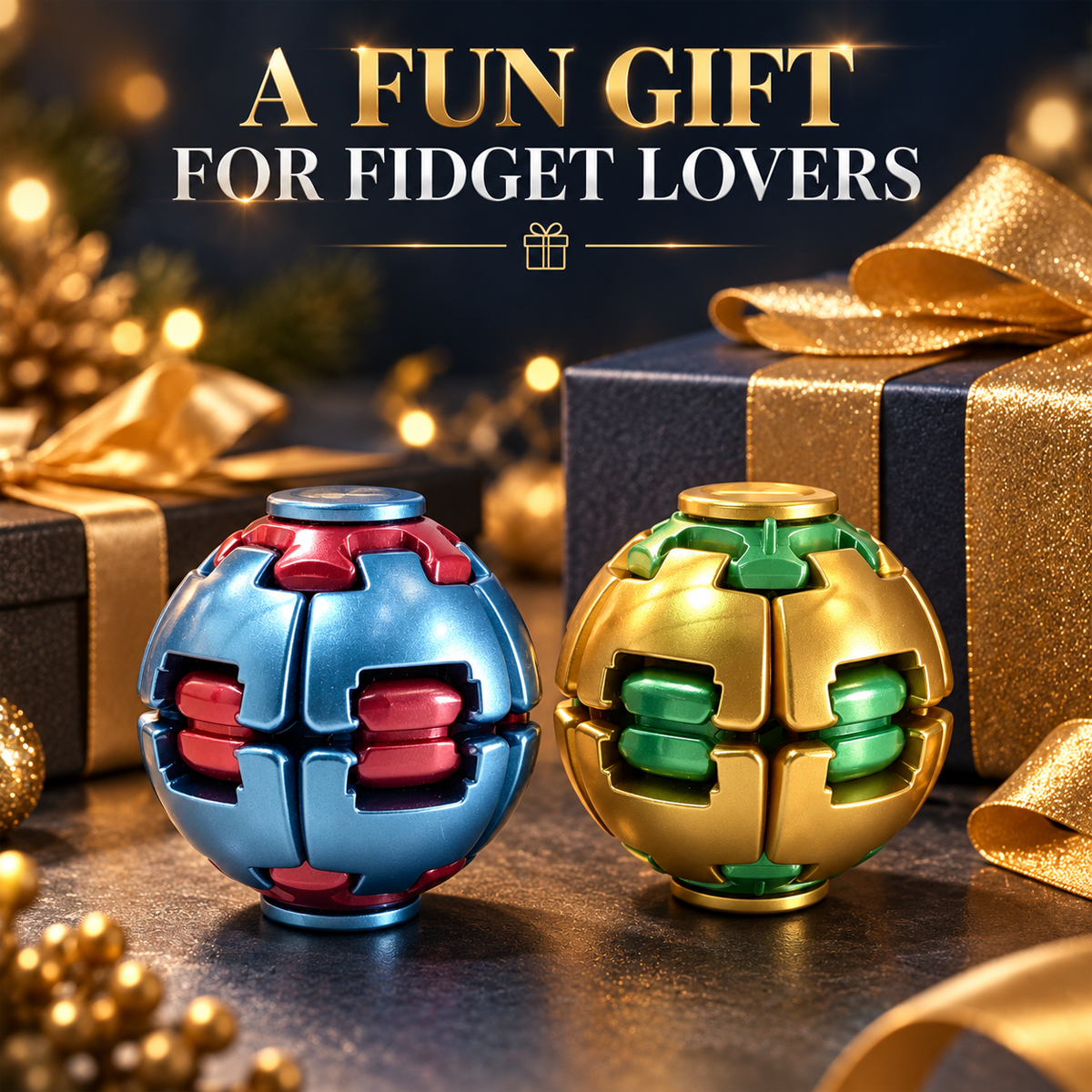 Colorful metallic fidget spinner balls displayed as small gifts for fidget toy lovers