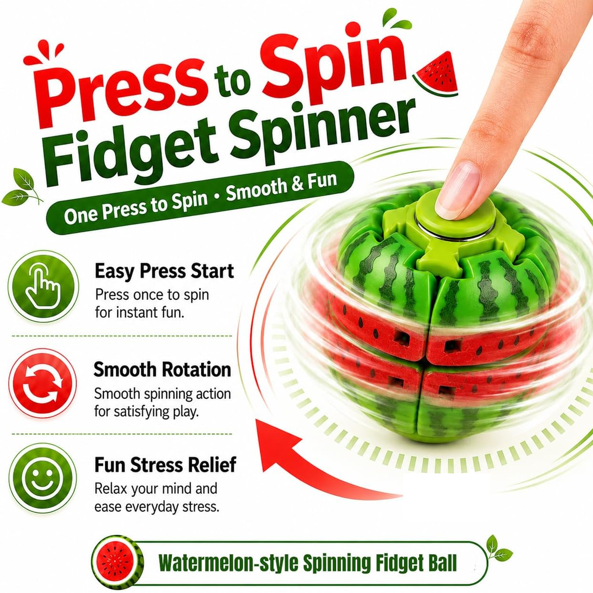 How to use a fruit fidget spinner ball by pressing the top button to spin
