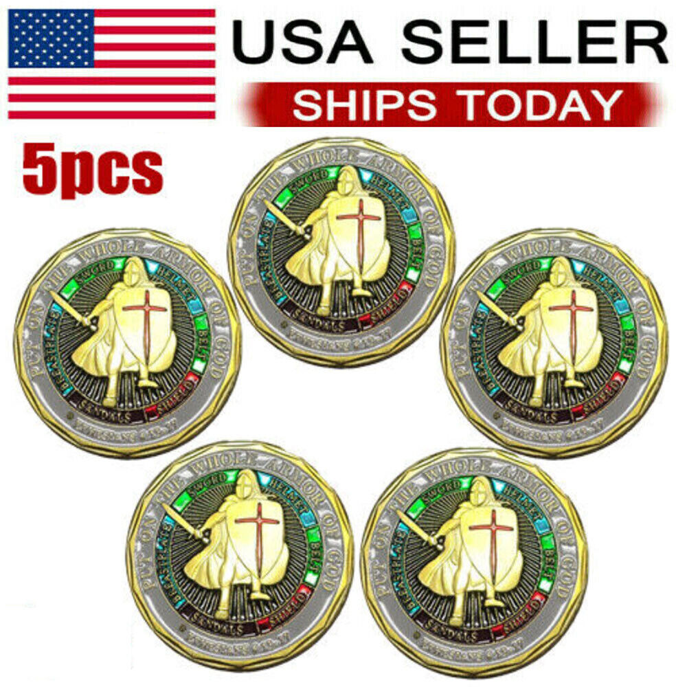 5PCS Put on The Whole Armor of God Challenge Coins Prayer Commemorative Coins