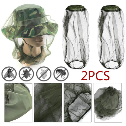 2pc Anti-Mosquito Bug Bee Insect Head Net Hat Cap Sun Protection Fishing Hiking