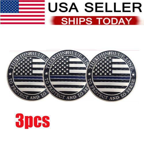 3pcs Police Officer Challenge Coin Law Enforcement Collectible Blue Lives Coins