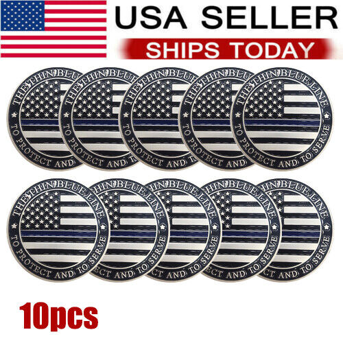 10pcs Police Officer Challenge Coin Law Enforcement Collectible Blue Lives Coins
