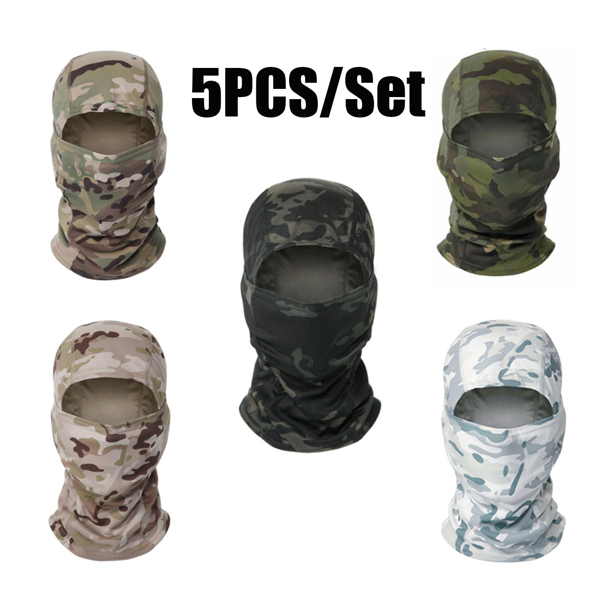 5PCS Camouflage Balaclava Face Ski Mask Set for Cold Weather,Head Protection Outdoor Sports Hat for Men & Women