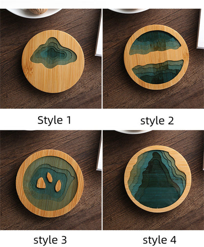 Creative Epoxy Resin Coasters  Transparent Bamboo Round Coasters Cup Holder Tea Pad Kung Fu Tea Coaster Set Tea Ceremony Accessories