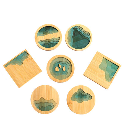 Creative Epoxy Resin Coasters  Transparent Bamboo Round Coasters Cup Holder Tea Pad Kung Fu Tea Coaster Set Tea Ceremony Accessories