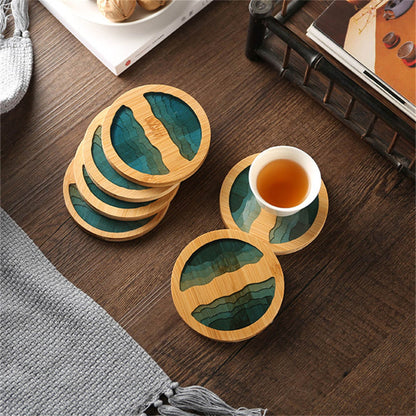 Creative Epoxy Resin Coasters  Transparent Bamboo Round Coasters Cup Holder Tea Pad Kung Fu Tea Coaster Set Tea Ceremony Accessories