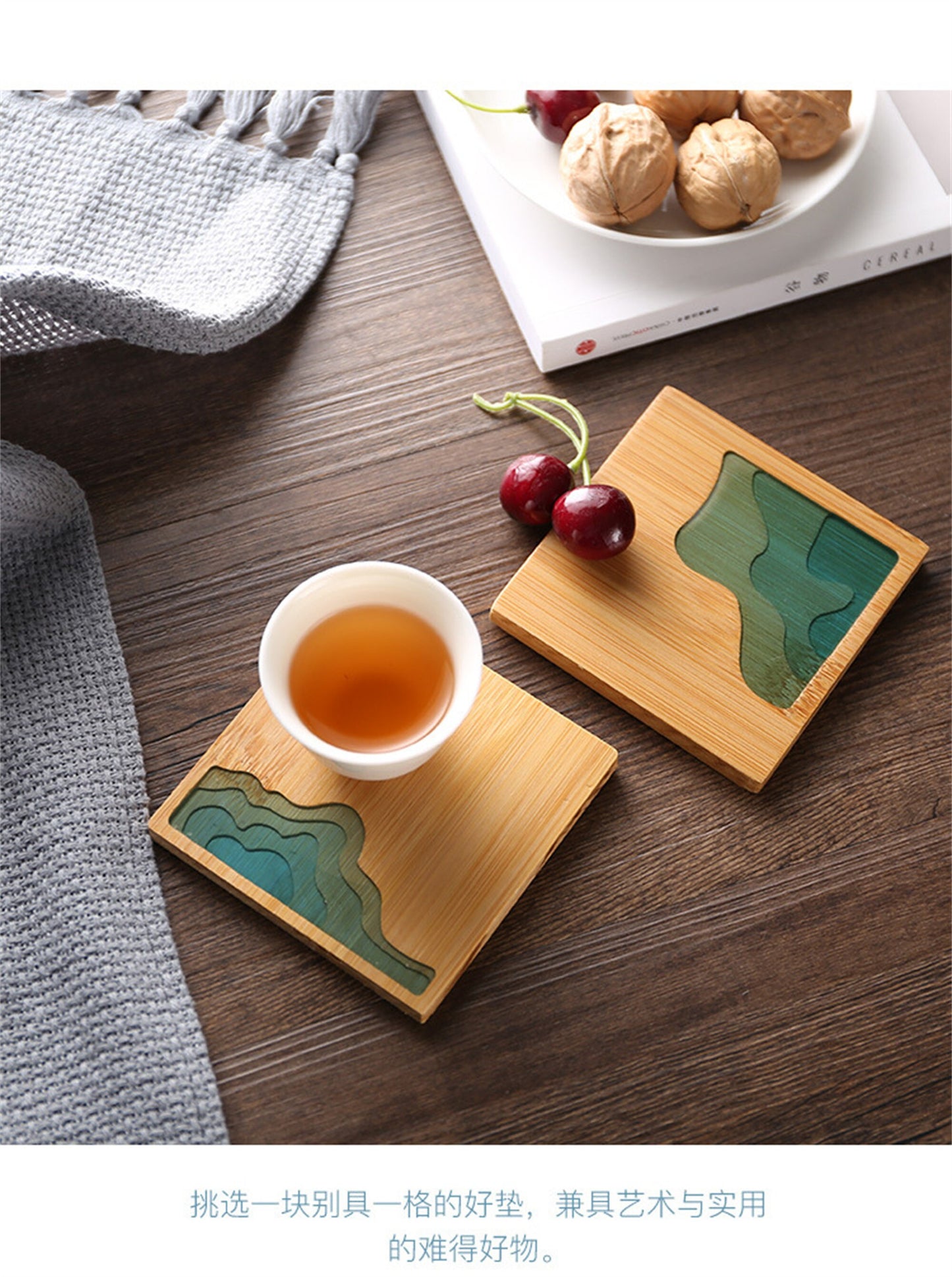 Creative Epoxy Resin Coasters  Transparent Bamboo Round Coasters Cup Holder Tea Pad Kung Fu Tea Coaster Set Tea Ceremony Accessories