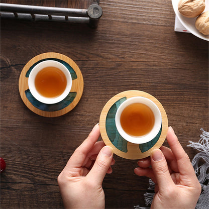 Creative Epoxy Resin Coasters  Transparent Bamboo Round Coasters Cup Holder Tea Pad Kung Fu Tea Coaster Set Tea Ceremony Accessories