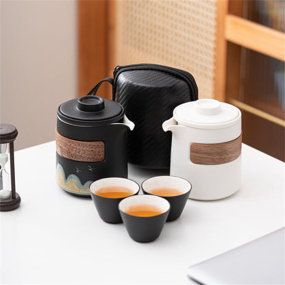 Ceramic Tea Sets, Travel Kungfu Tea Set, Portable Tea Pot Set Include 1 Tea Pot and 3 Tea Cups, Coffee Tea Mug Set, Tea Gift ,Crack Cup