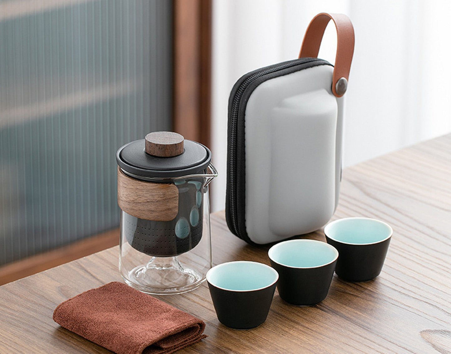 Japan Handmade Mountain Travel Tea Set|Teapot Set| Small Set Glass Teapot Set |Outdoor 1 Pot 3 Cus Ceramic Cracking Cup| Tea Pot with Filter