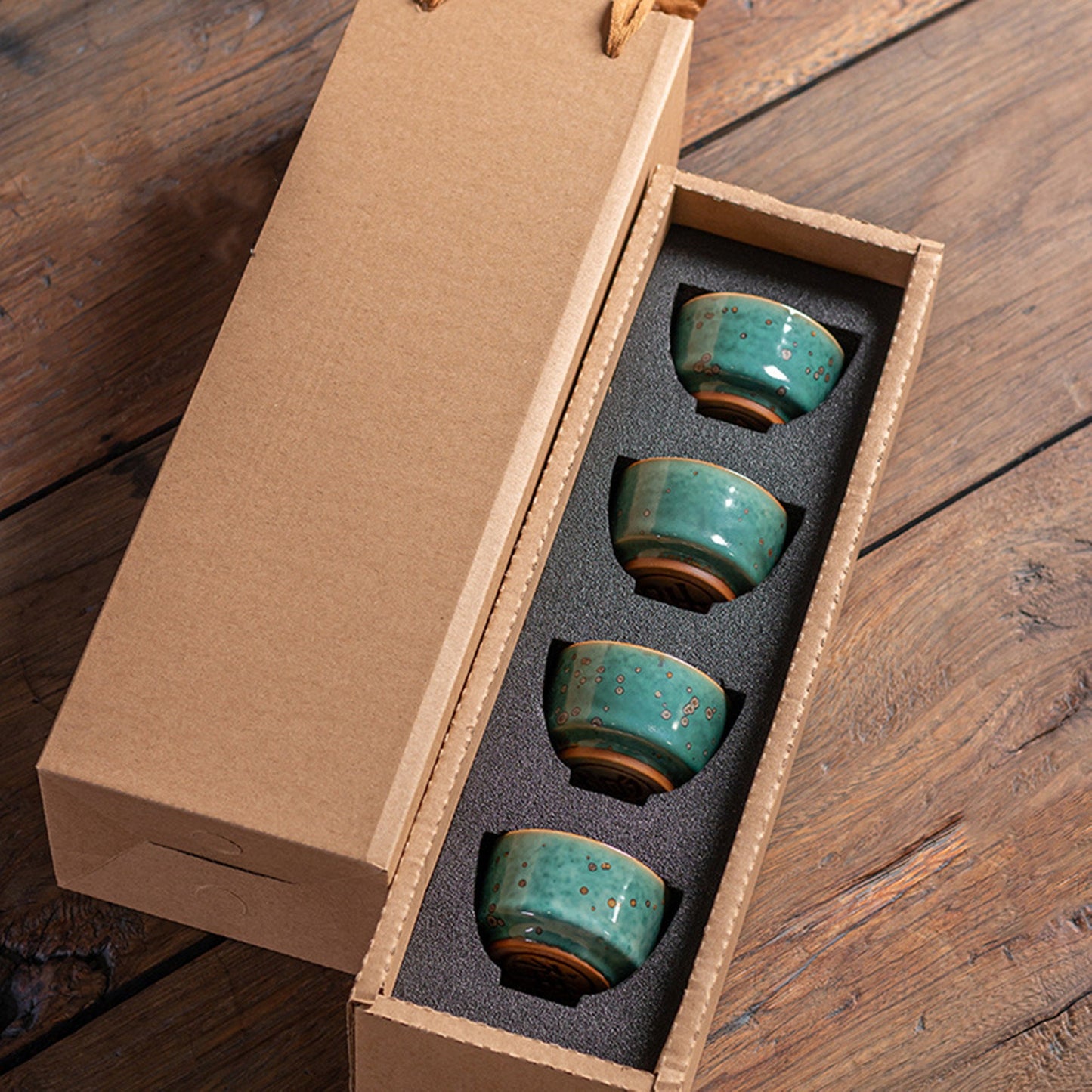 Ceramic Green Mountain Glaze Teacup Sets of 4  -Mean ''Good Luck And Happiness To You'' Chinese Kung Fu Cup 75ml