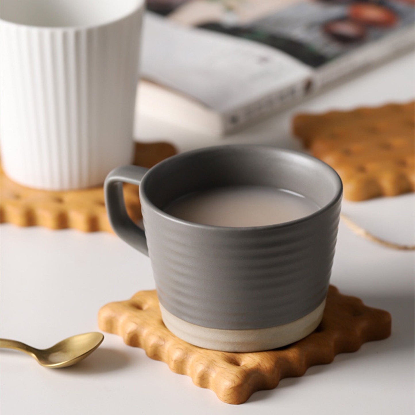 Handmade Solid Wood Coasters- Set of 4  Walnut Cup Coasters -  Abstract Art Coasters,Wood Biscuit Cup Mat-Christmas gift, Housewarming Gift