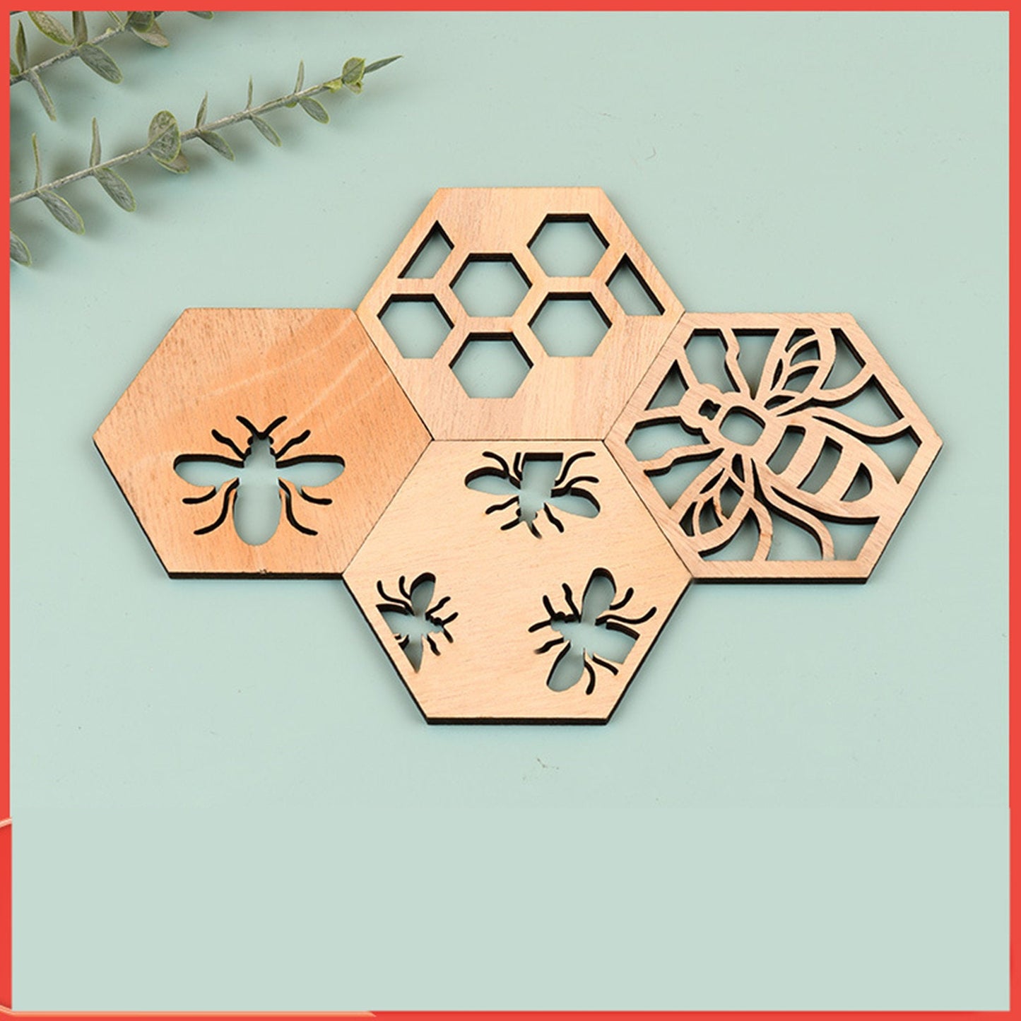 Handmade Wood Honeycomb Bee Coasters - Wood Coasters - Set of 4 Coasters & Holder - Wood Bee Decor - Bee Kitchen - Beekeeper Gift