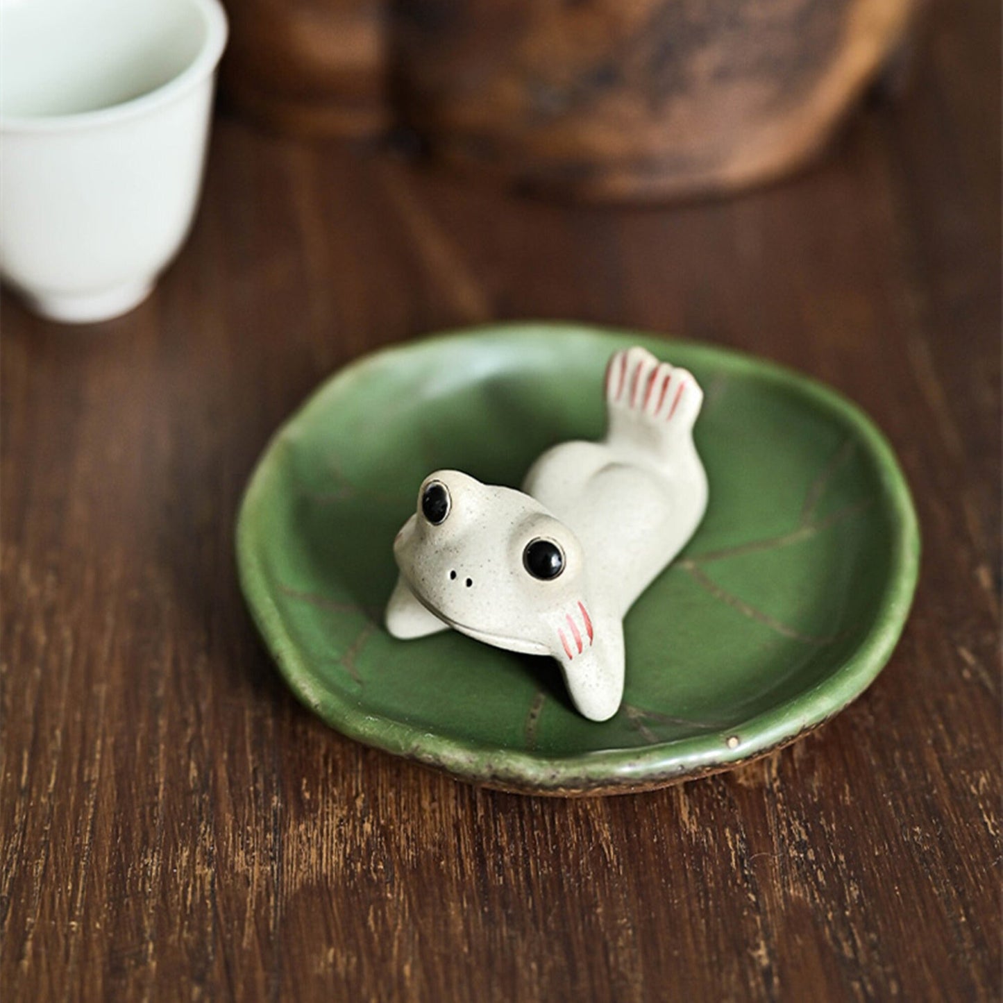 Ceramic Lotus Leaf Frog Tea Pet, Tea Room And Tea Table Decoration - Kungfu Tea Ceremony Accessories-Tea Play-Gift for Him /Tea Lover