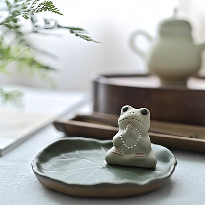 Ceramic Lotus Leaf Frog Tea Pet, Tea Room And Tea Table Decoration - Kungfu Tea Ceremony Accessories-Tea Play-Gift for Him /Tea Lover