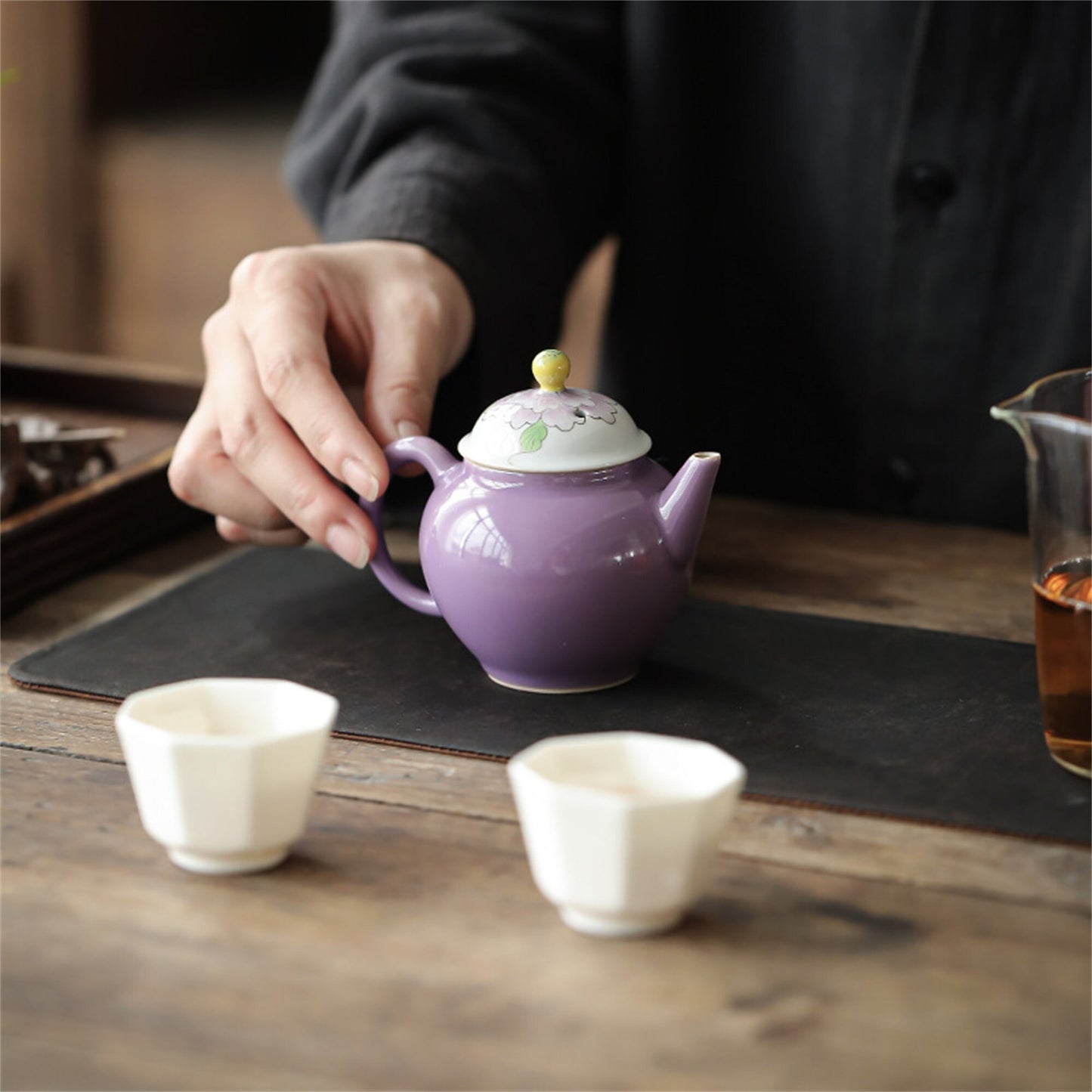 Hand Painted  Purple Teapot -Handmade Ceramic Pear Shaped  Chinese Teapot- Kung Fu Tea Set-Tea Gifts
