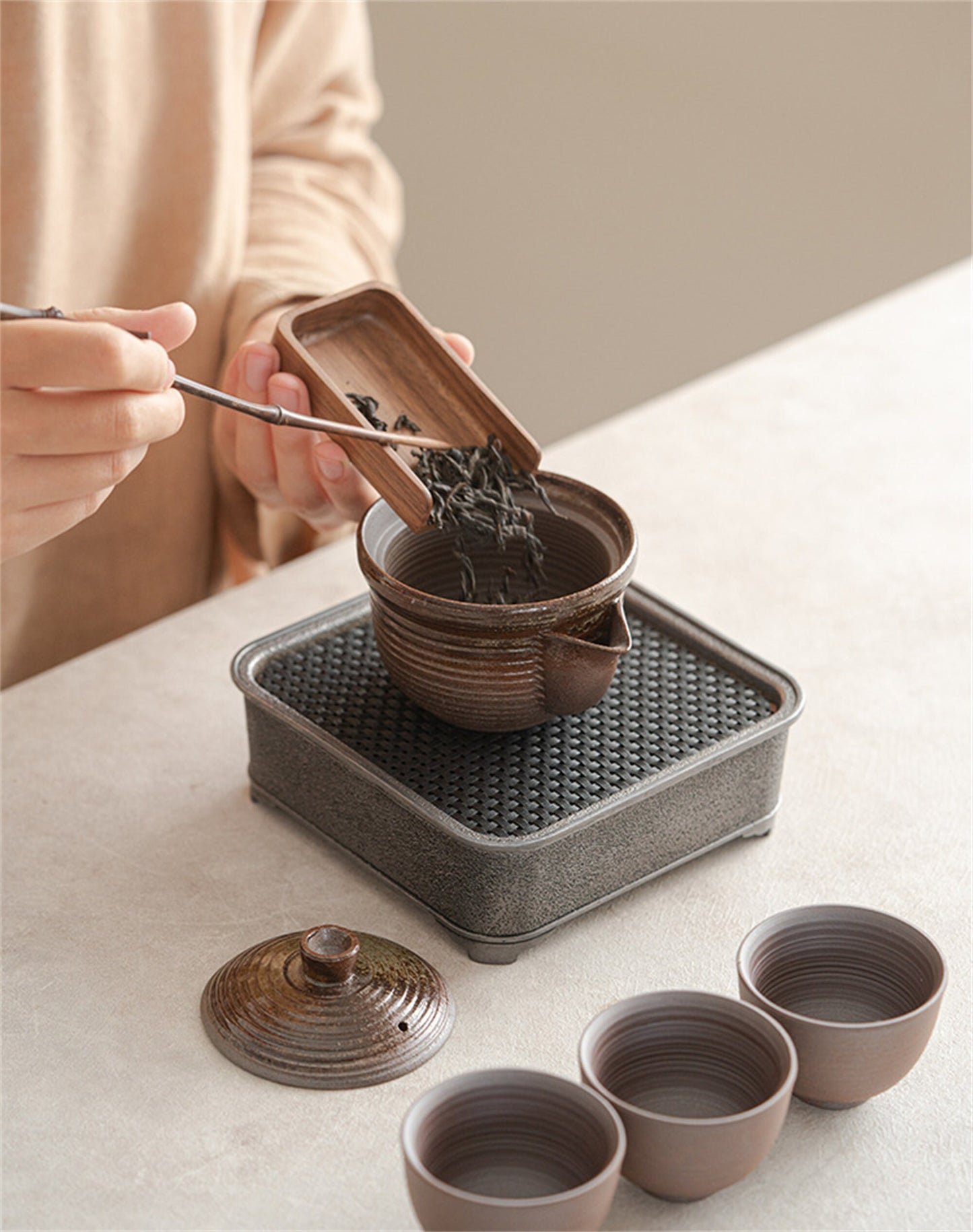 Handmade Ceramic Teapot - Rough Pottery Gaiwan- Japanese Hand Holding Tea Pot -Ceramic Kungfu Tea Set -Valentine's Day Gift For Him