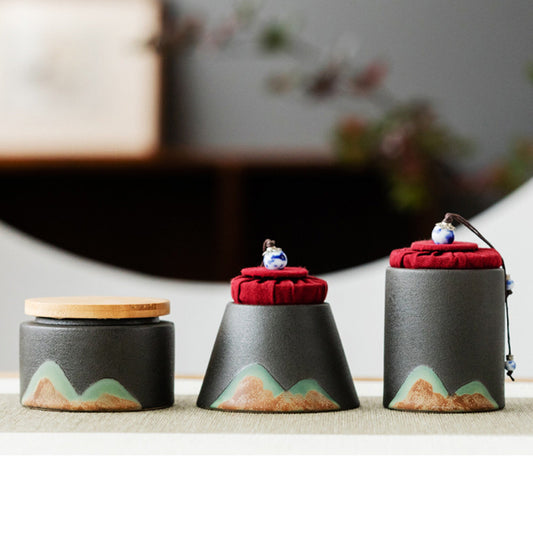 Ceramic Tea Canisters Mountain Pottery Tea Jars Storage With Lid