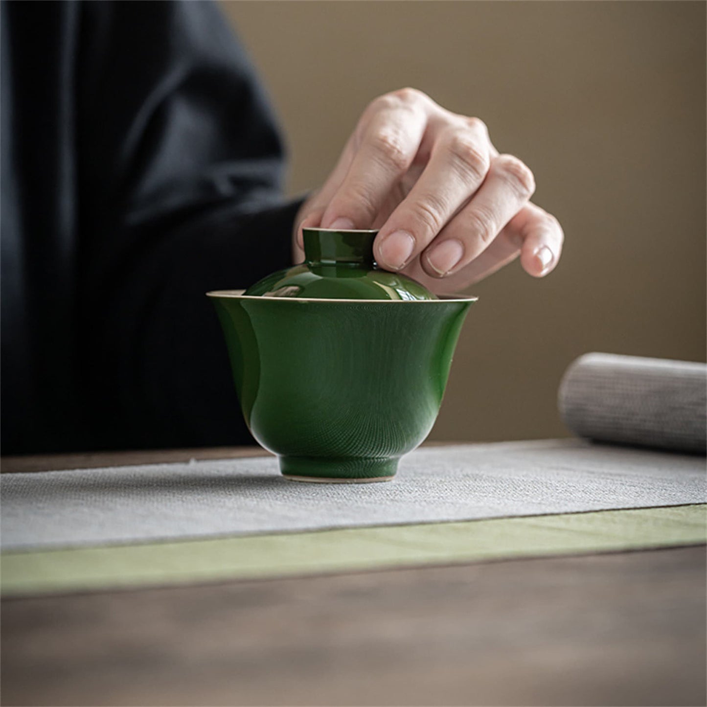 Ceramic Cover Bowl Tea Cup With Lid -Emerald KungFu Tea Set -Tea Cups