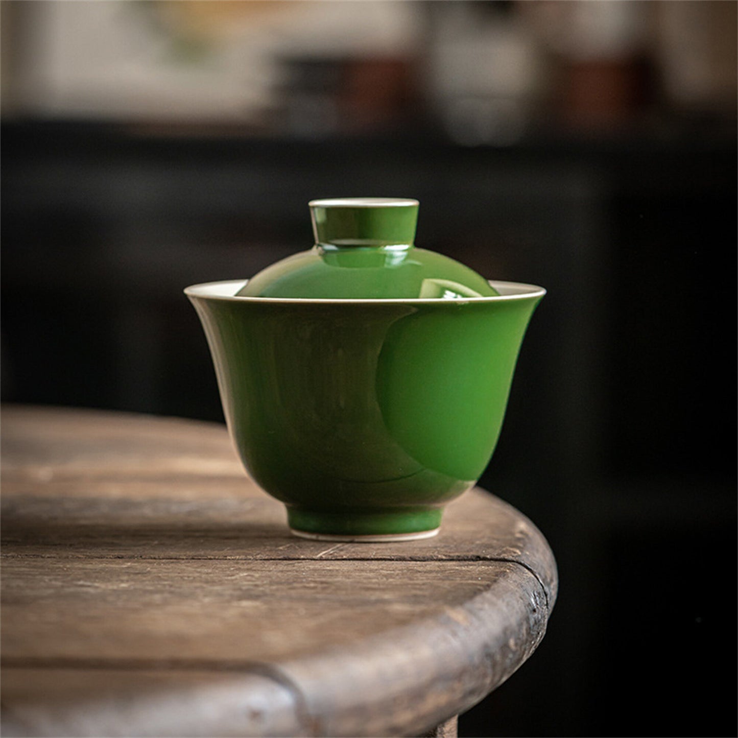 Ceramic Cover Bowl Tea Cup With Lid -Emerald KungFu Tea Set -Tea Cups