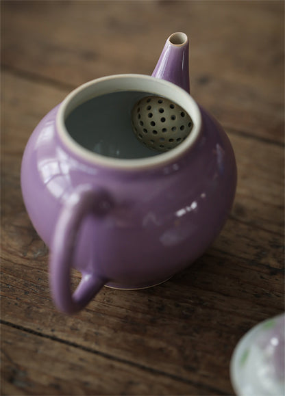 Hand Painted  Purple Teapot -Handmade Ceramic Pear Shaped  Chinese Teapot- Kung Fu Tea Set-Tea Gifts