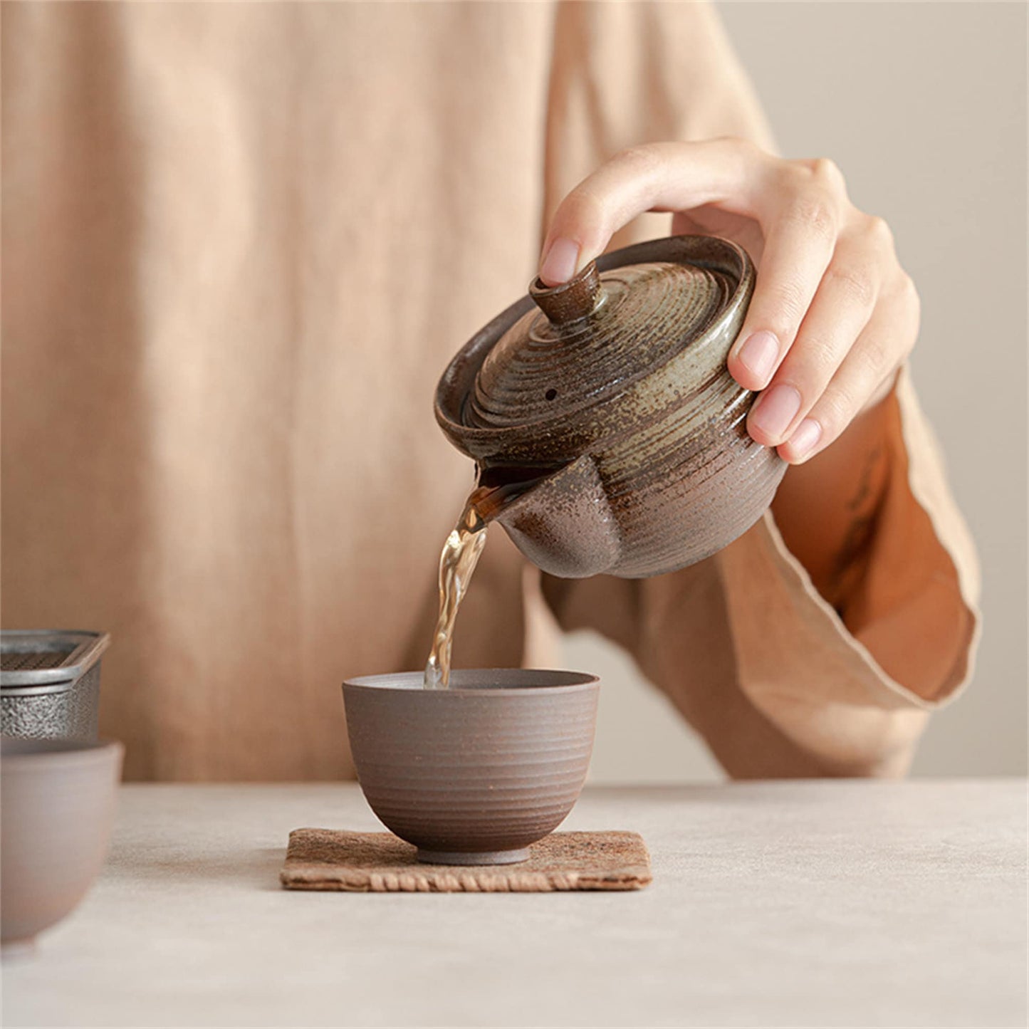 Handmade Ceramic Teapot - Rough Pottery Gaiwan- Japanese Hand Holding Tea Pot -Ceramic Kungfu Tea Set -Valentine's Day Gift For Him
