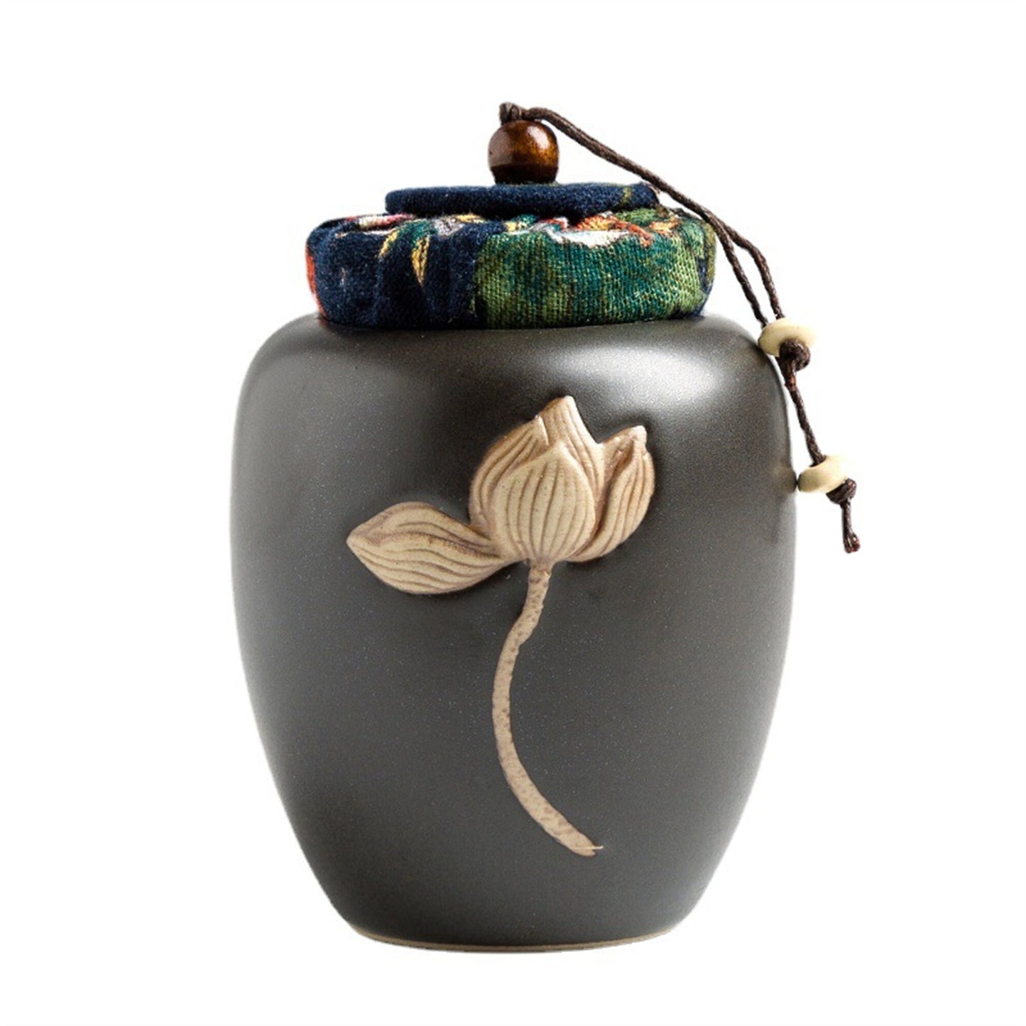 Pottery Sealed Tea/Coffee Container With Lid - Relief Lotus Ceramic Tea  Canister Container - Ceramic Tea Loose Leaf Storage Sugar Canister